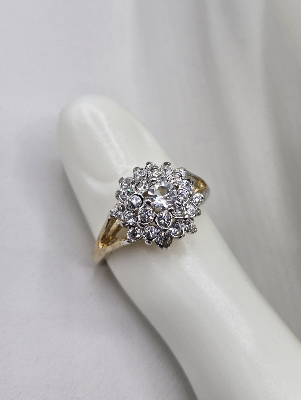 Swarovski Crystal Elements Gold Cluster Ring Clear Size 7.75 Bridal Prom Formal